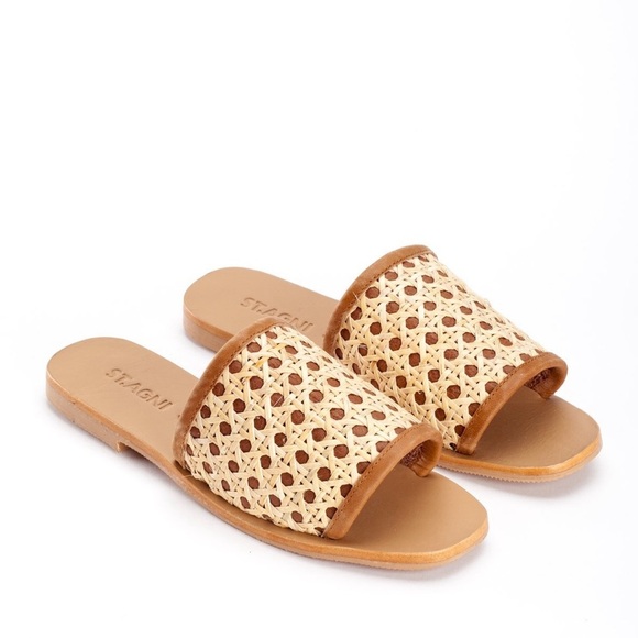 St. Agni Hennie Rattan Slide Sandals Sz 41/10 - Picture 1 of 15